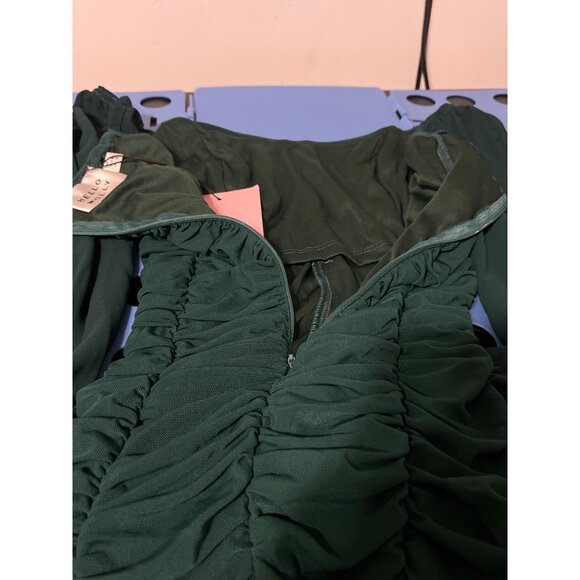 HELLO MOLLY Mini Dress Ruched Long Sleeve New in Emerald Green size 6 US - Picture 4 of 13